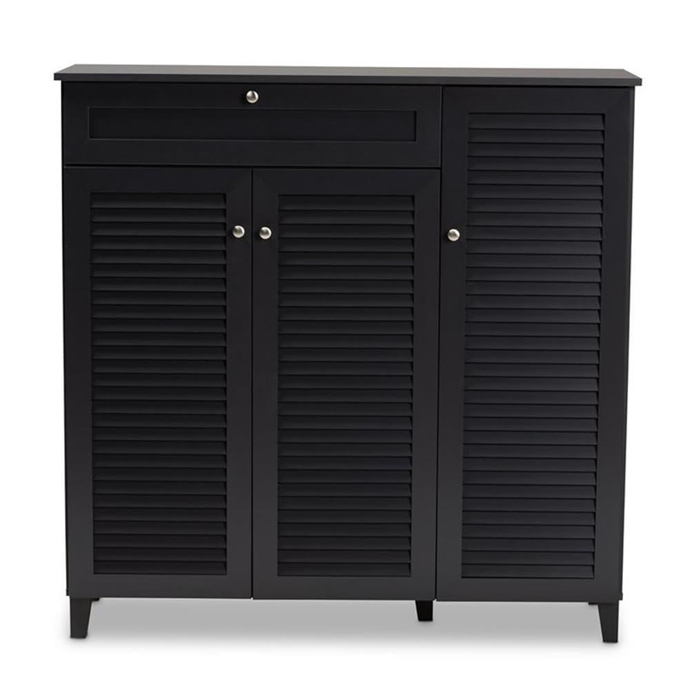 Baxton Studio Coolidge Modern and Contemporary Dark Grey Finished 11-Shelf Wood Shoe Storage Cabinet with Drawer