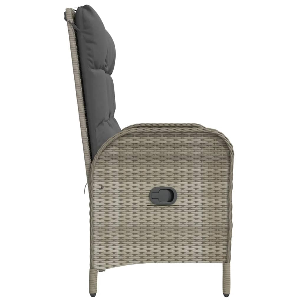 vidaXL Modern Gray Patio Reclining Bench - Poly Rattan Outdoor Seating with Cushions for Garden and Terrace