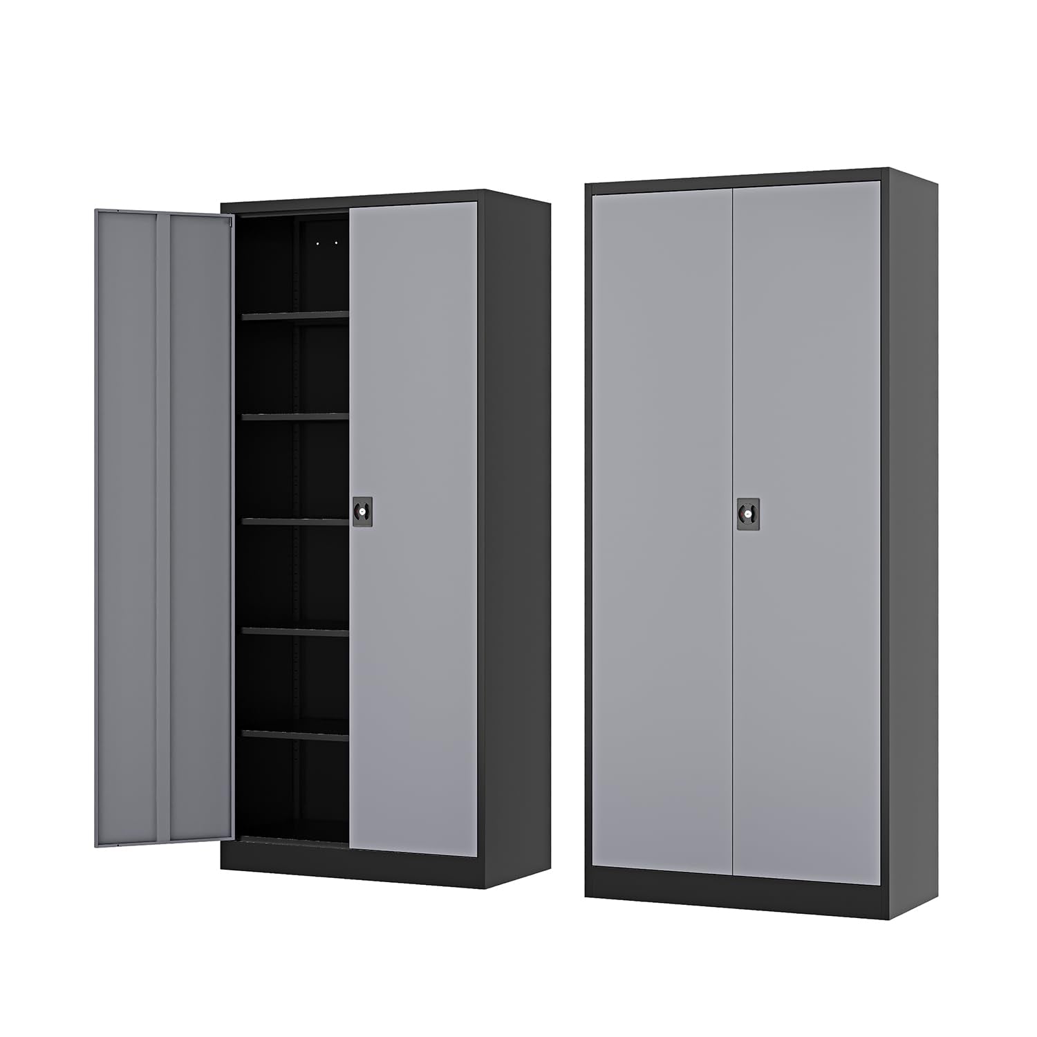 Fesbos Metal Storage Cabinet-72” Tall Steel File Cabinets With Lockable Doors And Adjustable Shelves-Black&Gray Steel Storage Cabinet For Kitchen, Office, Garage