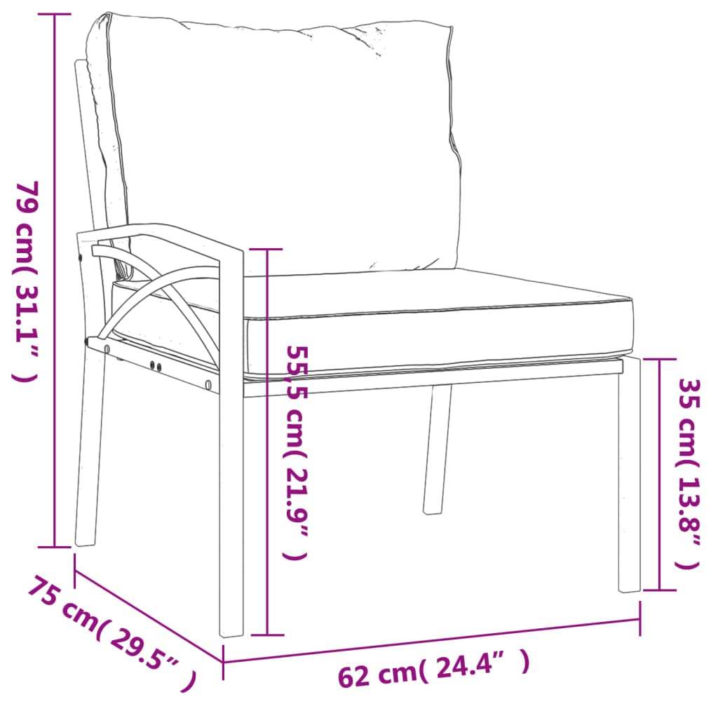 vidaXL Patio Accent Armchair Set - 2 Pcs Steel Frame Black/Sand Cushions for Garden/Lounge