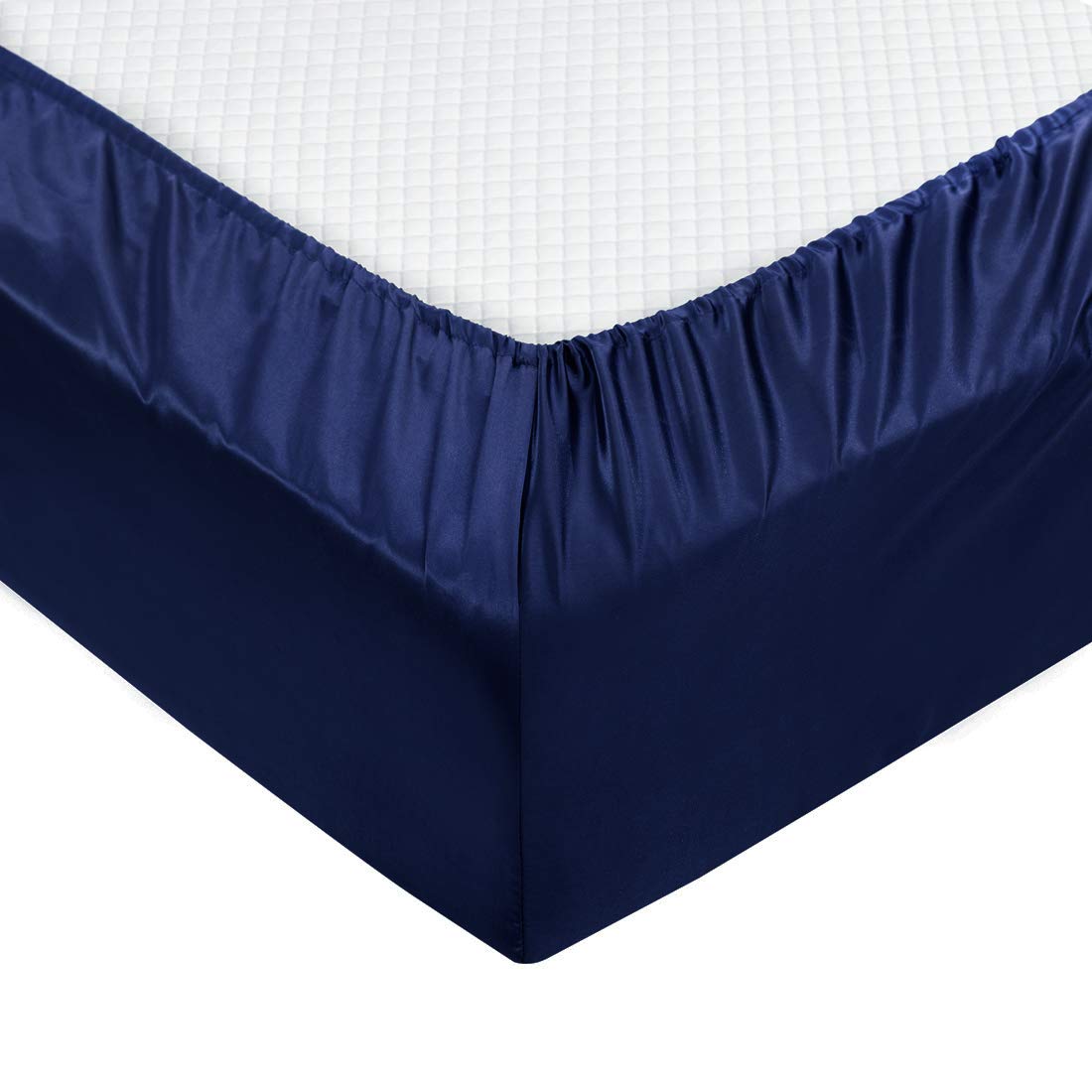 Treely 6 Piece Satin Sheets Queen Size Silky Smooth Navy Blue Satin Sheet Set With Deep Pocket, Satin Fitted Sheet, Flat Sheet,
