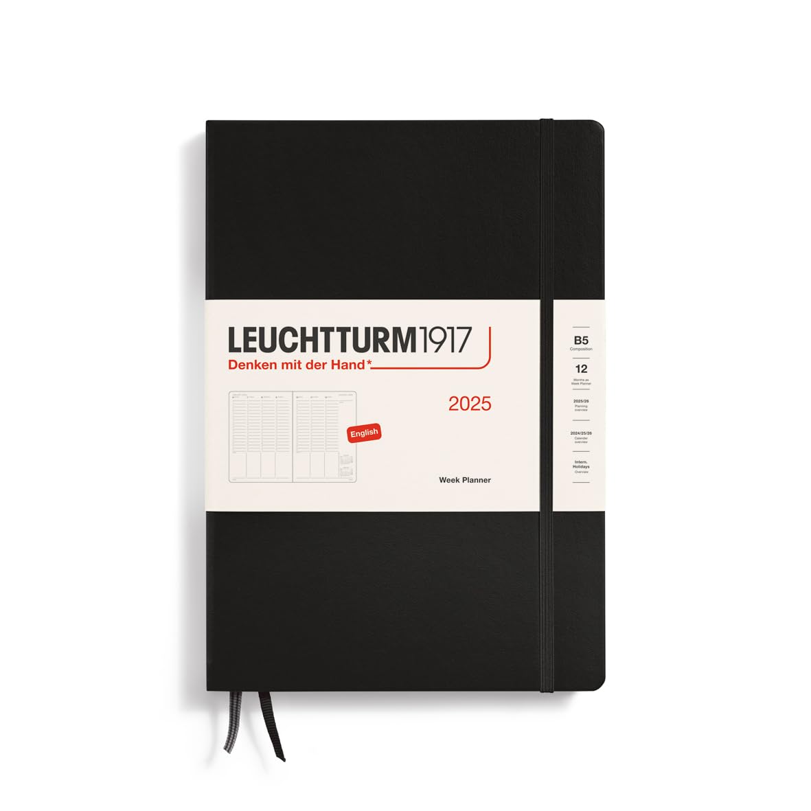 Leuchtturm1917 - Week Planner 2025, Hardcover, Composition (B5), Black (Jan 1 - Dec 31, 2025)