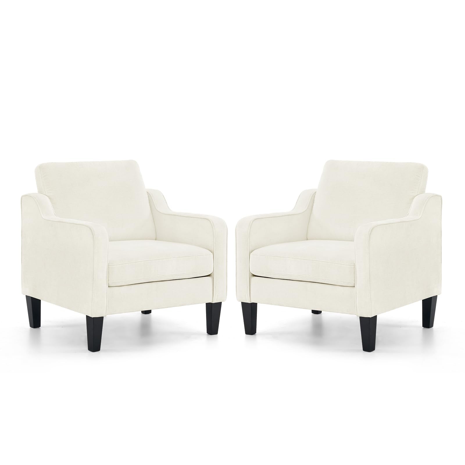 Vingli Accent Chairs For Living Room Arm Chairs Set Of 2 Mid Century Modern Chair Chenille Upholstered Comfy Chair Side Chair For Bedroom, Play Room, Apartment, Office (Creamy White)