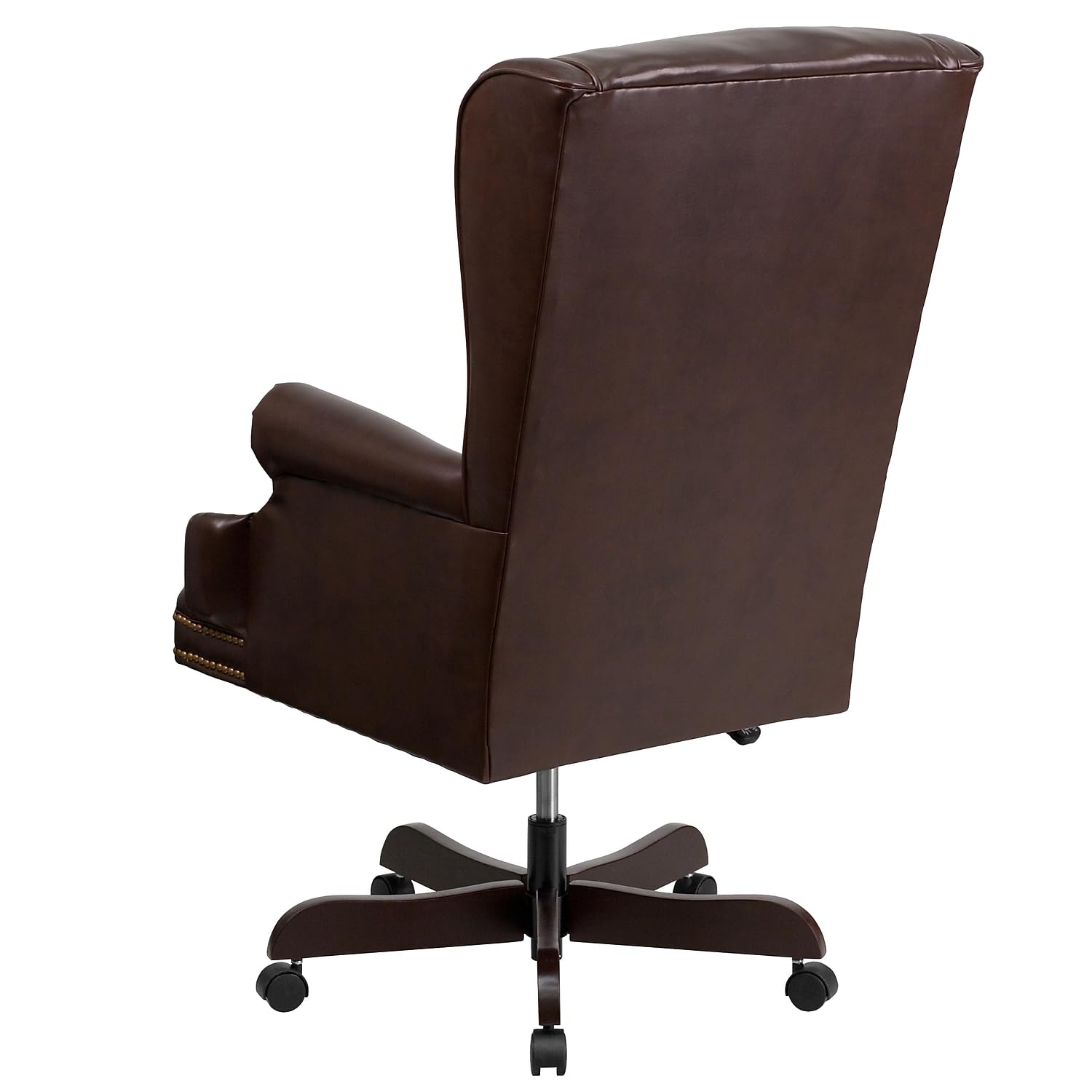 Flash Furniture High Back Traditional Tufted Brown LeatherSoft Executive Ergonomic Office Chair with Oversized Headrest & Nail Trim Arms
