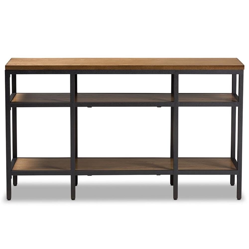 Baxton Studio Caribou Rustic Industrial Style Oak Brown Finished Wood and Black Finished Metal Console Table