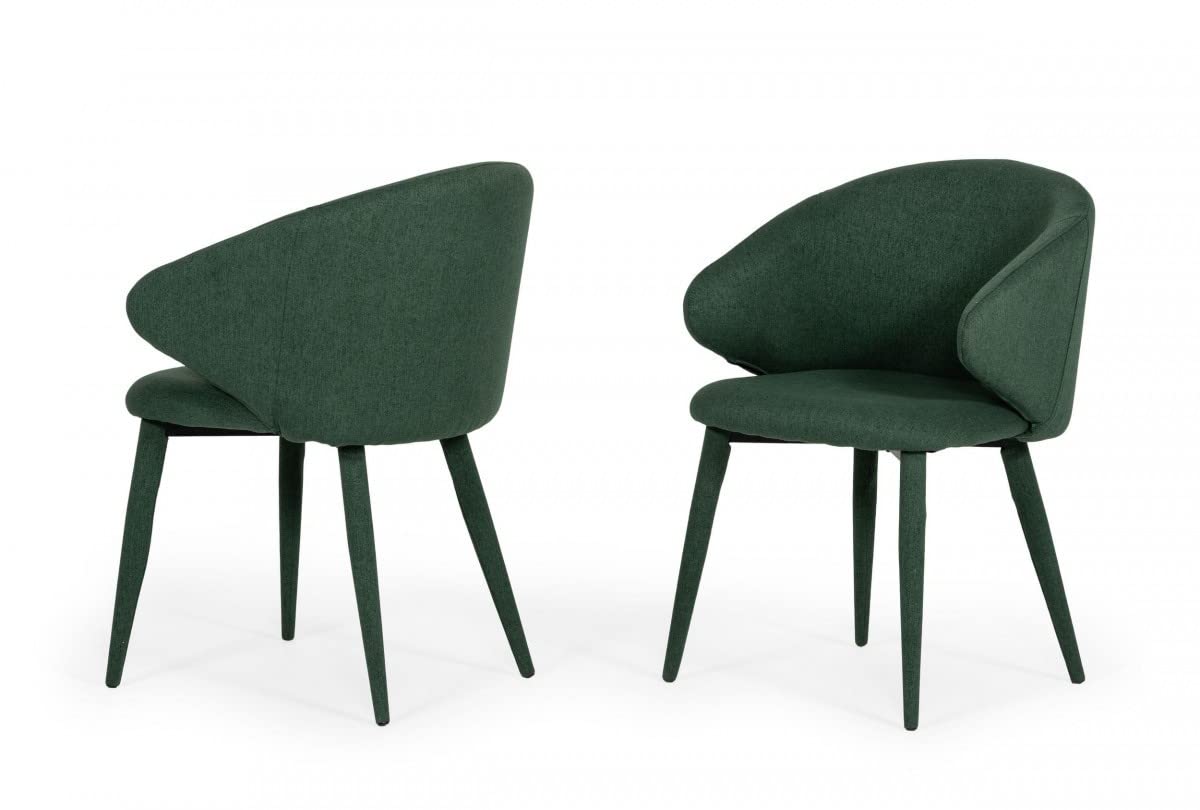 Homeroots Fabric, Metal Set Of Two Green Fabric Wrapped Dining Chairs