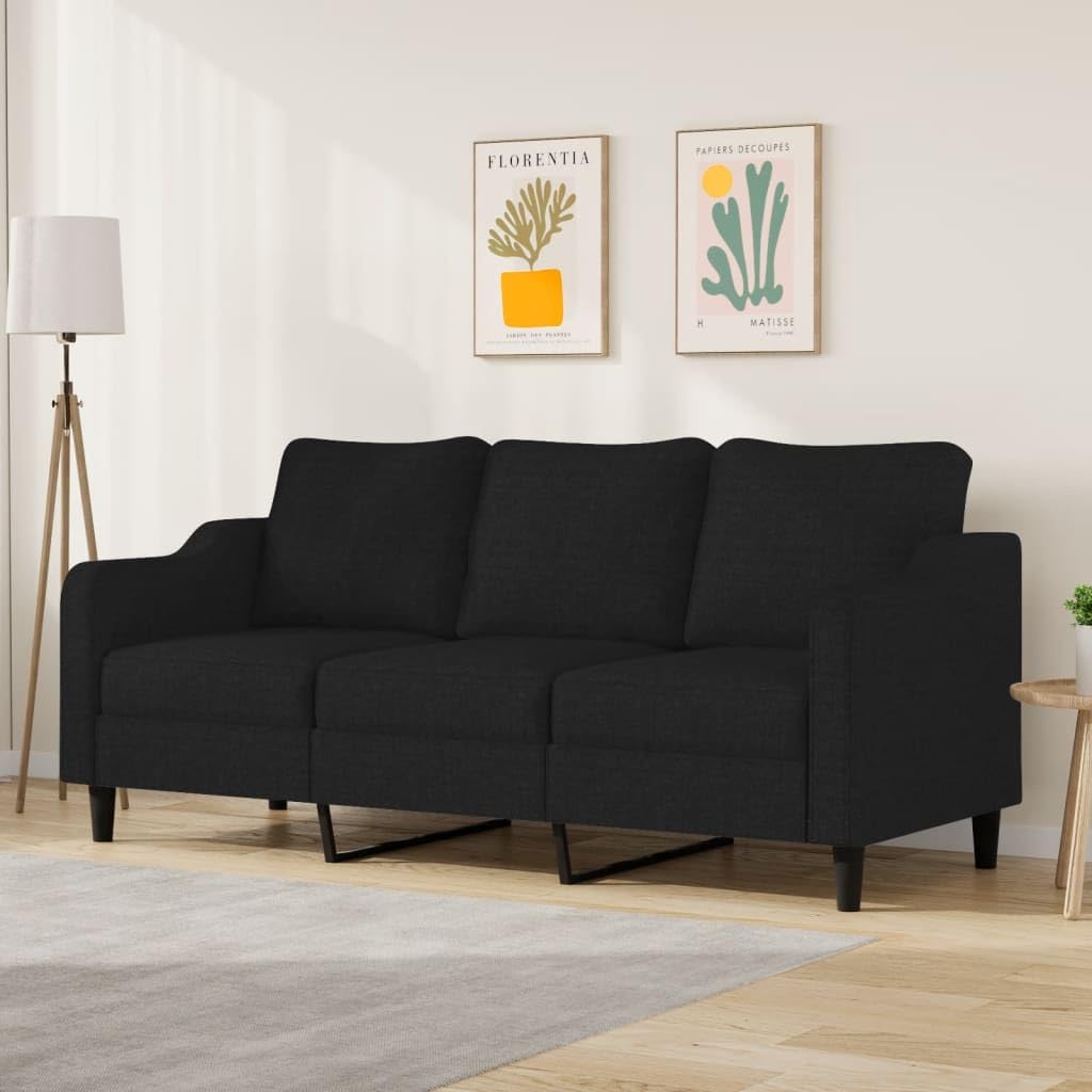 vidaXL 3-Seater Sofa with Comfortable Padded Seats, Modern Fabric Upholstery, Ideal for Living Room, Office, Lounge, and Bedroom - Black