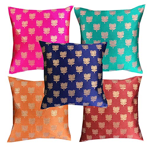 Pink Parrot Art Silk Cushion Cover 16X16 Inch Set Of 5 Pcs