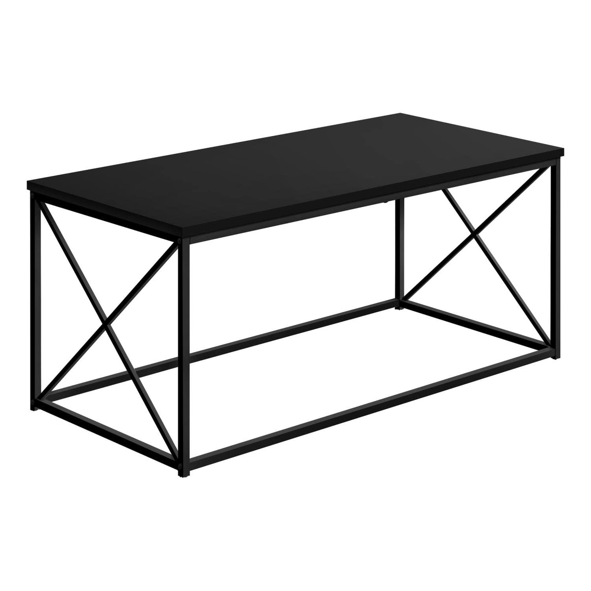 Monarch Specialties 3781 Coffee Table, Accent, Cocktail, Rectangular, Living Room, 40' L, Metal, Laminate, Contemporary, Modern Table-40 L/Black/Black, 40.5' L x 20' W x 18' H