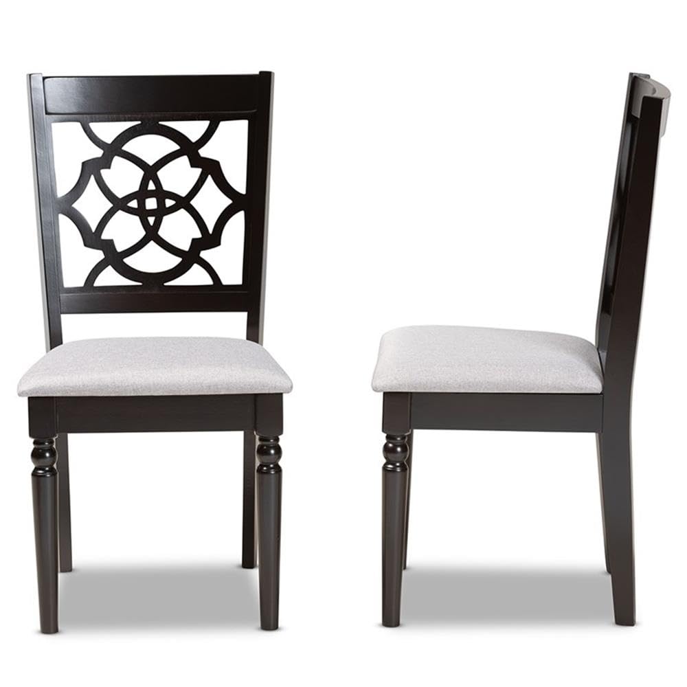 Baxton Studio Renaud Modern and Contemporary Grey Fabric Upholstered and Dark Brown Finished Wood 2-Piece Dining Chair Set