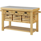 Acme Grovaam Kitchen Island in Marble & Natural Finish