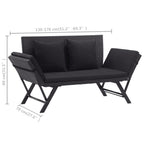 vidaXL Garden Bench with Cushions 69.3" Black Poly Rattan