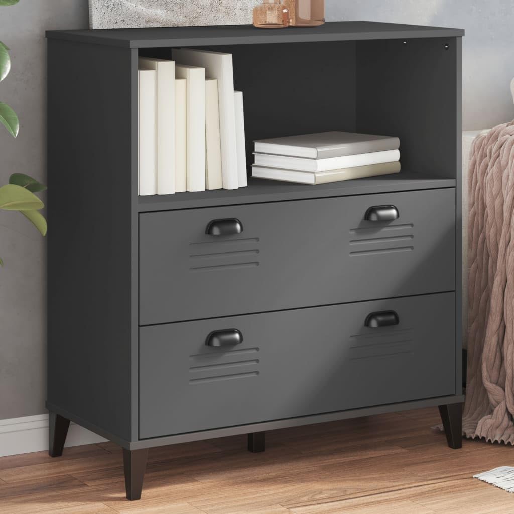 vidaXL Solid Wood Pine Bookcase - Storage Rack/Display Shelf with Drawers in Anthracite Gray, Industrial Style for Home/Office