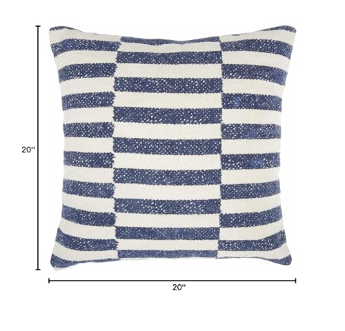 HomeRoots 100% Cotton Navy Blue and Ivory Irregular Stripes Throw Pillow