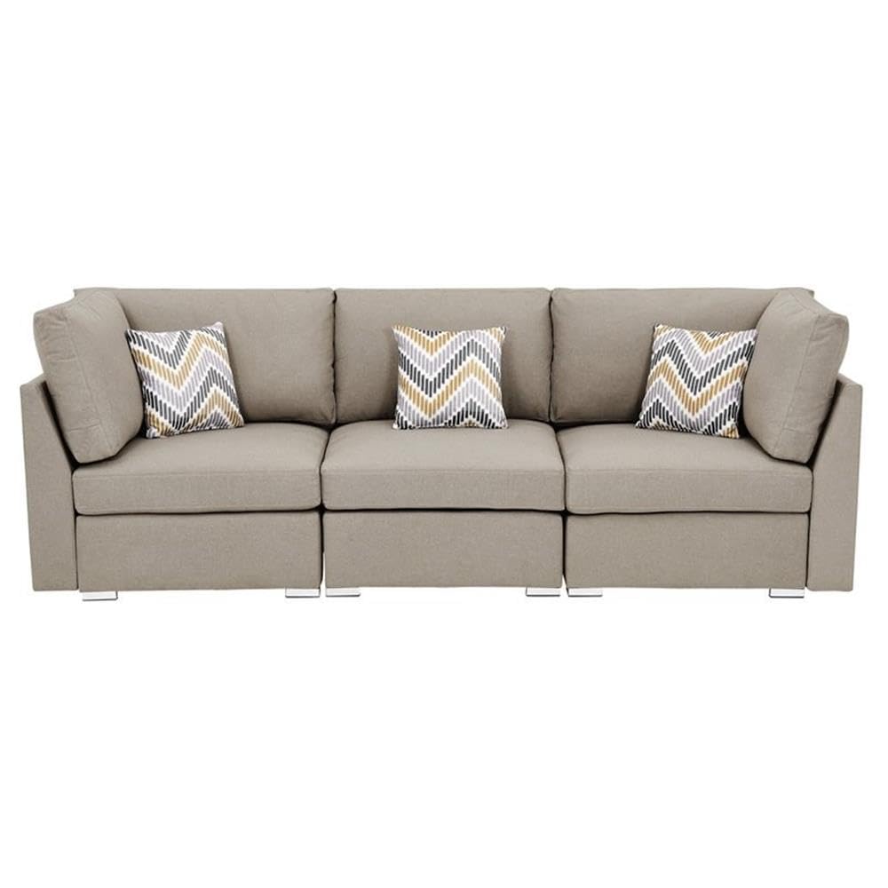 Lilola Home Amira Beige Fabric Sofa and Loveseat Living Room Set with Pillows