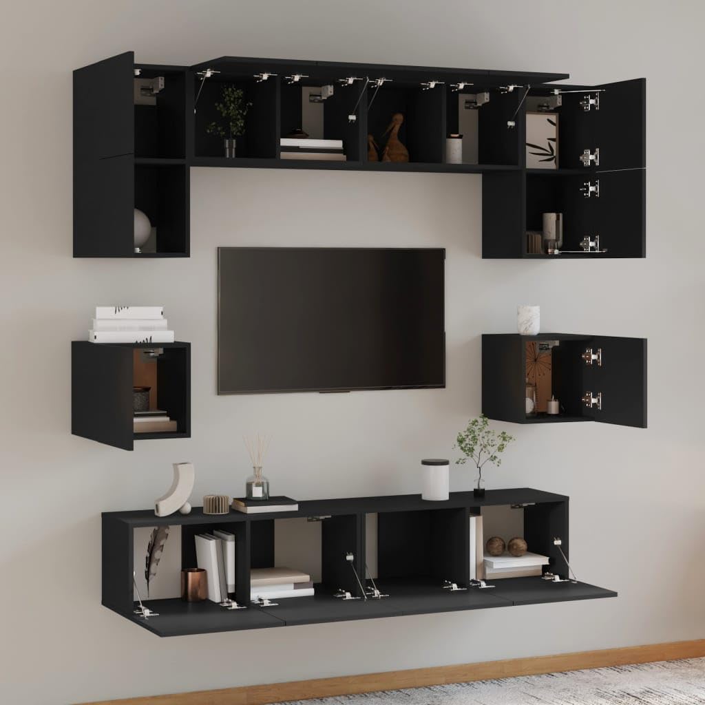 vidaXL 8 Piece TV Cabinet Set Black Engineered Wood
