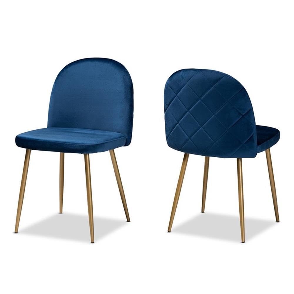 Baxton Studio Fantine Navy Blue and Gold Finished Metal 2-Piece Dining Chair Set