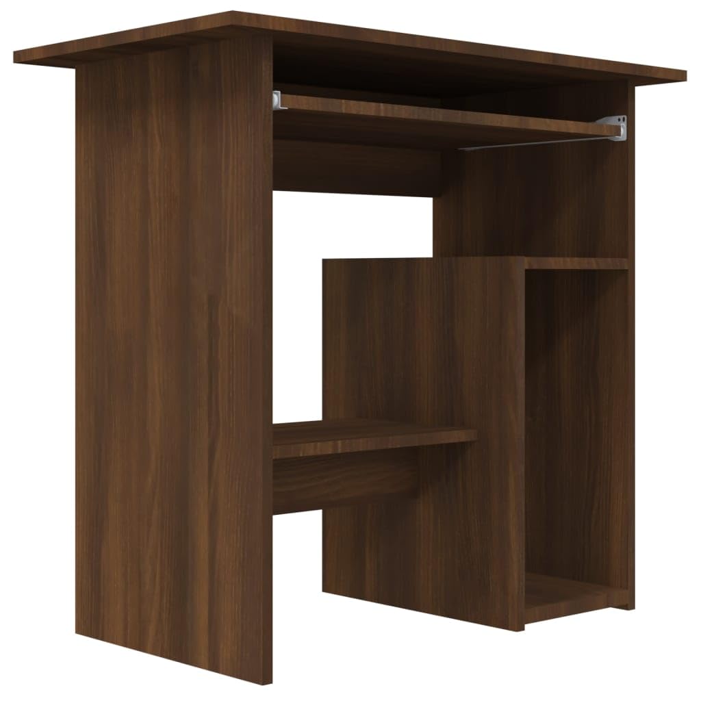 vidaXL Brown Oak Engineered Wood Home Office Desk - Computer Desk for Workspace Optimization - Multi-Purpose Study Writing Furniture