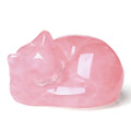 LAIDANLA Sleeping Cat Statue Pink Rose Quartz Healing Gemstone Hand Carved Cute Kitten Statue Figurine 1.6 Decor Polished Stone 