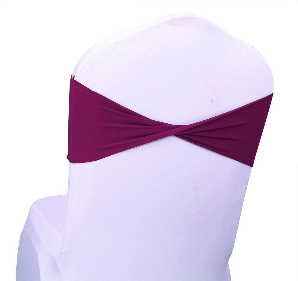 Mds Pack Of 10 Spandex Chair Sashes Bow Sash Elastic Chair Bands Ties Without Buckle For Wedding And Events Decoration Spandex Slider Sashes Bow - Eggplant