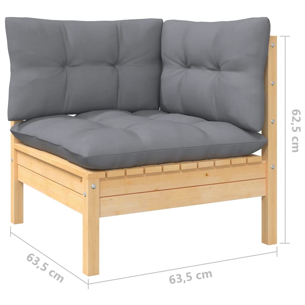 vidaXL 12-Piece Patio Lounge Set - Solid Pinewood Frame, Square Shape, Gray Cushions for Garden, Outdoor, Deck