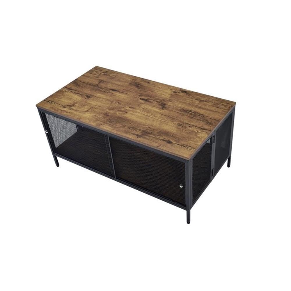 Acme Winam Rectangular Wooden Coffee Table In Antique Oak And Black
