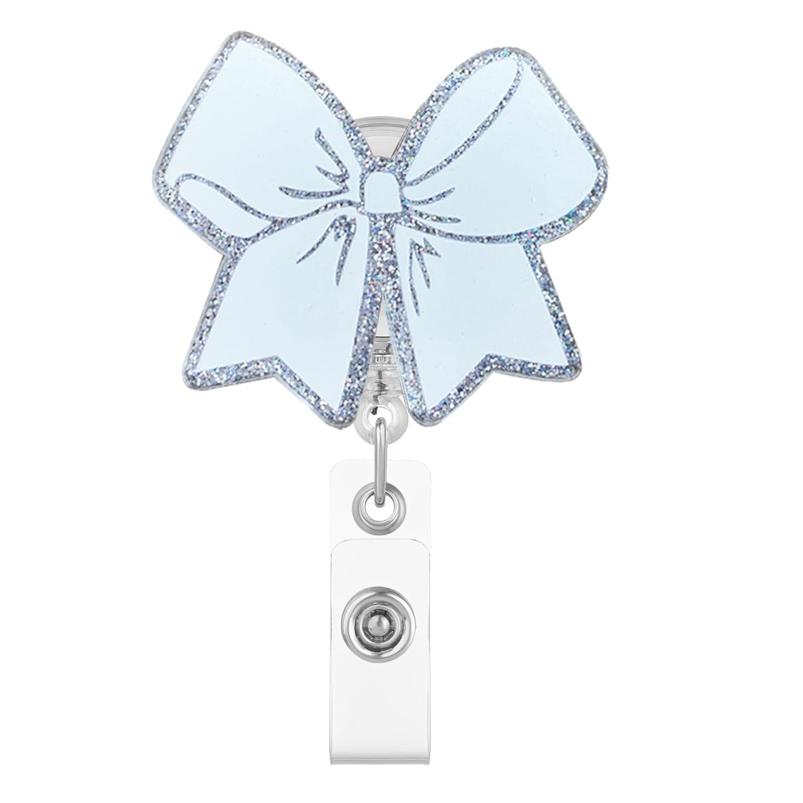 Valentine'S Day White Bow Badge Reel For Id Card Badge,Sparkly Retractable Badge Holder Alligator Clip Accessories For Nurse,Med