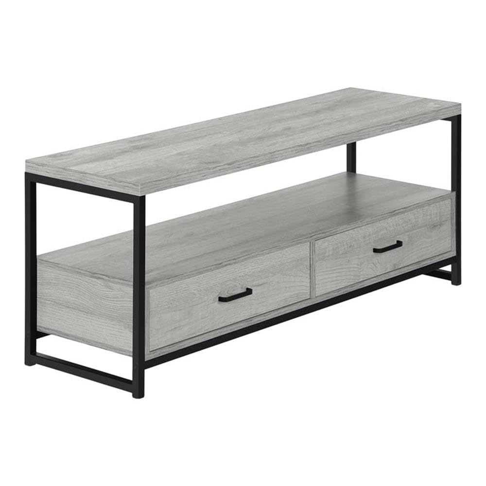 Monarch Specialties 2871 Tv Stand, 48 Inch, Console, Media Entertainment Center, Storage Drawers, Living Room, Bedroom, Laminate, Metal, Grey, Black Stand-48, 47.25&quot; L X 15.5&quot; W X 19.75&quot; H