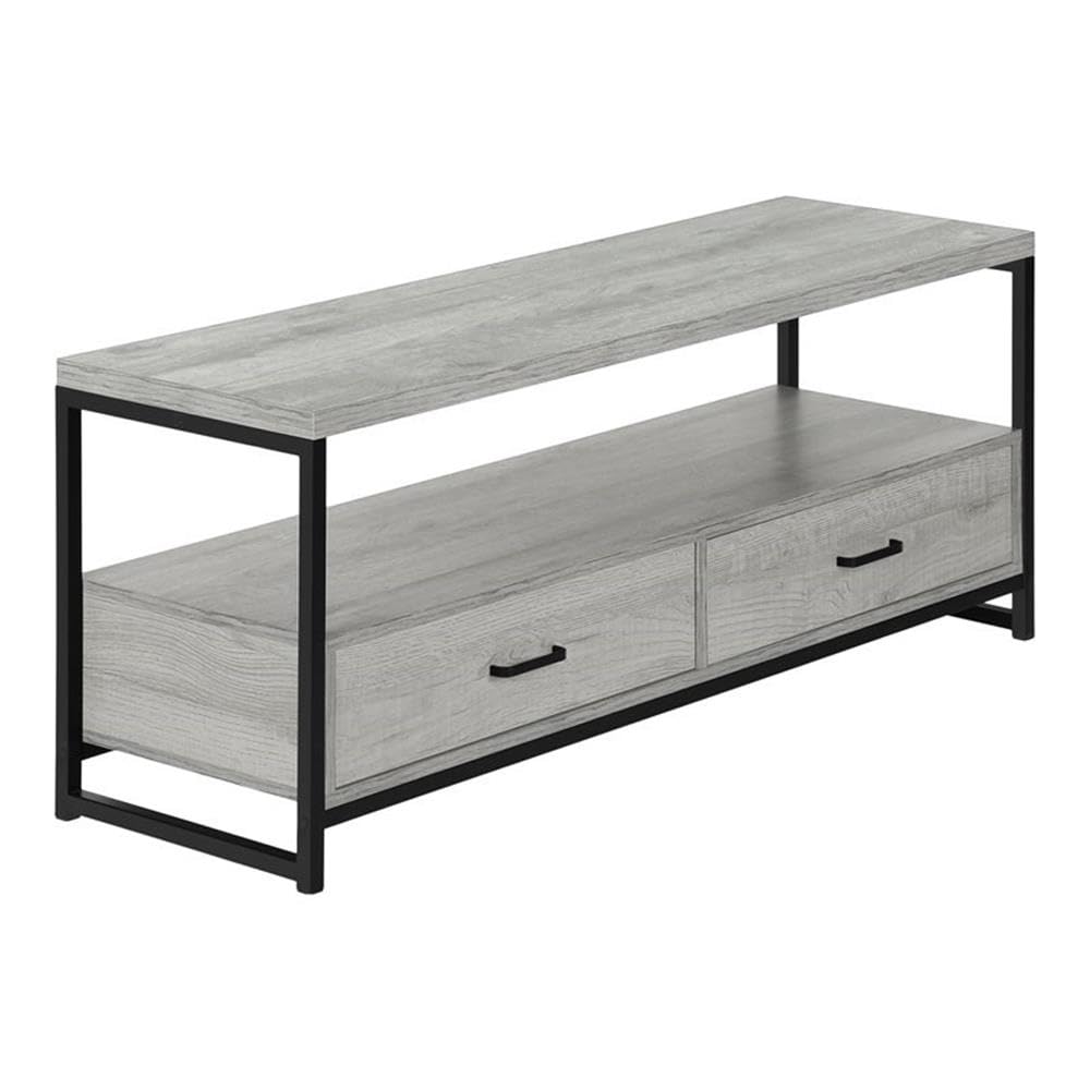 Monarch Specialties 2871 Tv Stand, 48 Inch, Console, Media Entertainment Center, Storage Drawers, Living Room, Bedroom, Laminate, Metal, Grey, Black Stand-48, 47.25' L x 15.5' W x 19.75' H