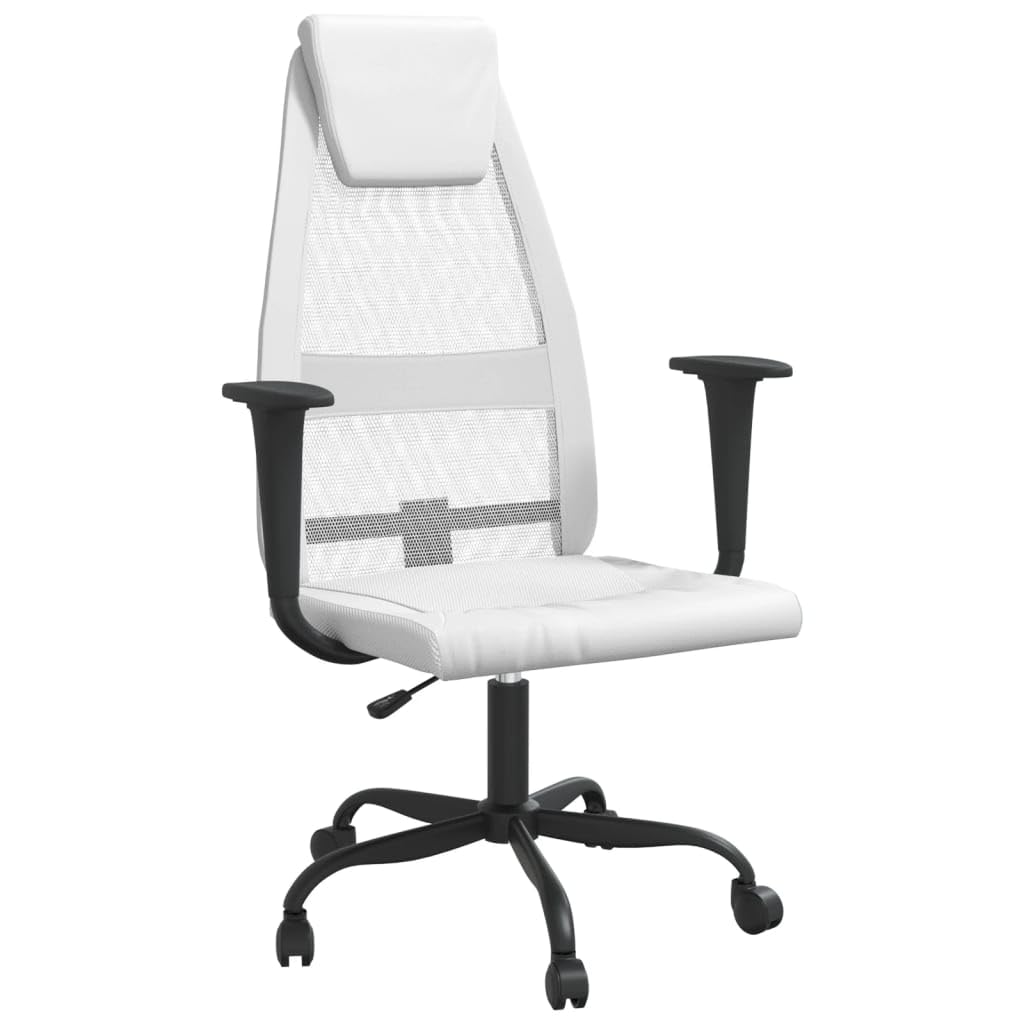 vidaXL Breathable White Mesh Fabric Office Chair with Adjustable Height and 360-degree Swivel Design and Rolling Castors