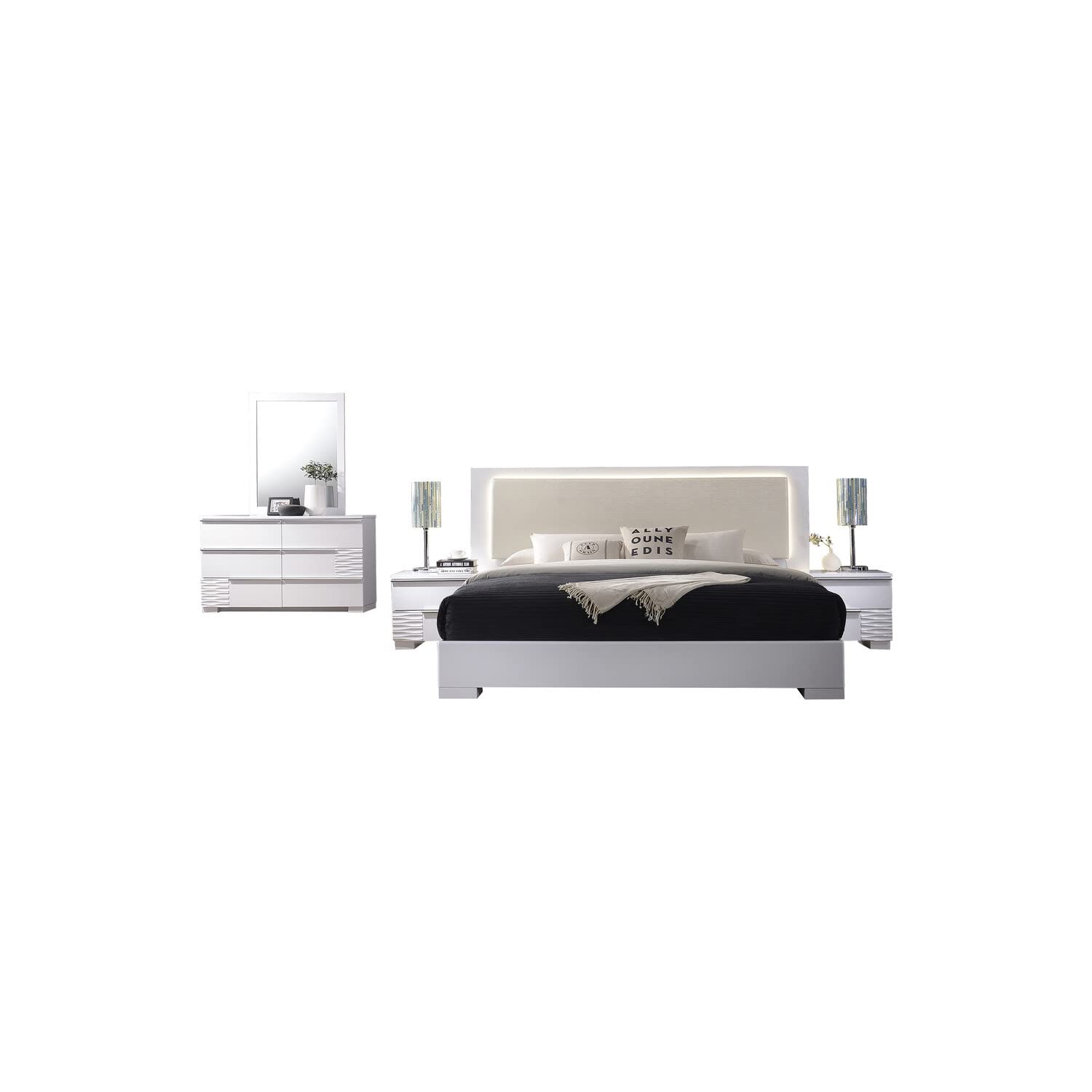 Best Master Athens 5-Piece Queen Platform Bedroom Set In White Lacquer