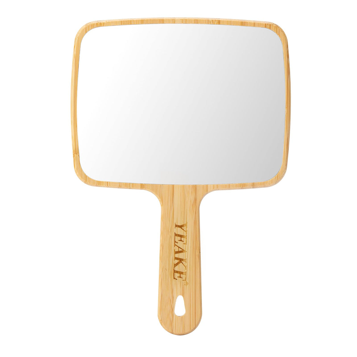 YEAKE Hand Mirror,Natural Bamboo Handheld Mirror with Handle, Single-Sided Portable Travel Vanity Mirror for Men & Women,6.9'' W