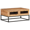 vidaXL Coffee Table with Drawers – Solid Acacia Wood, Industrial Design, Easy Assembly, Storage Solution, Home Decor, 35.4x23.6x15.7