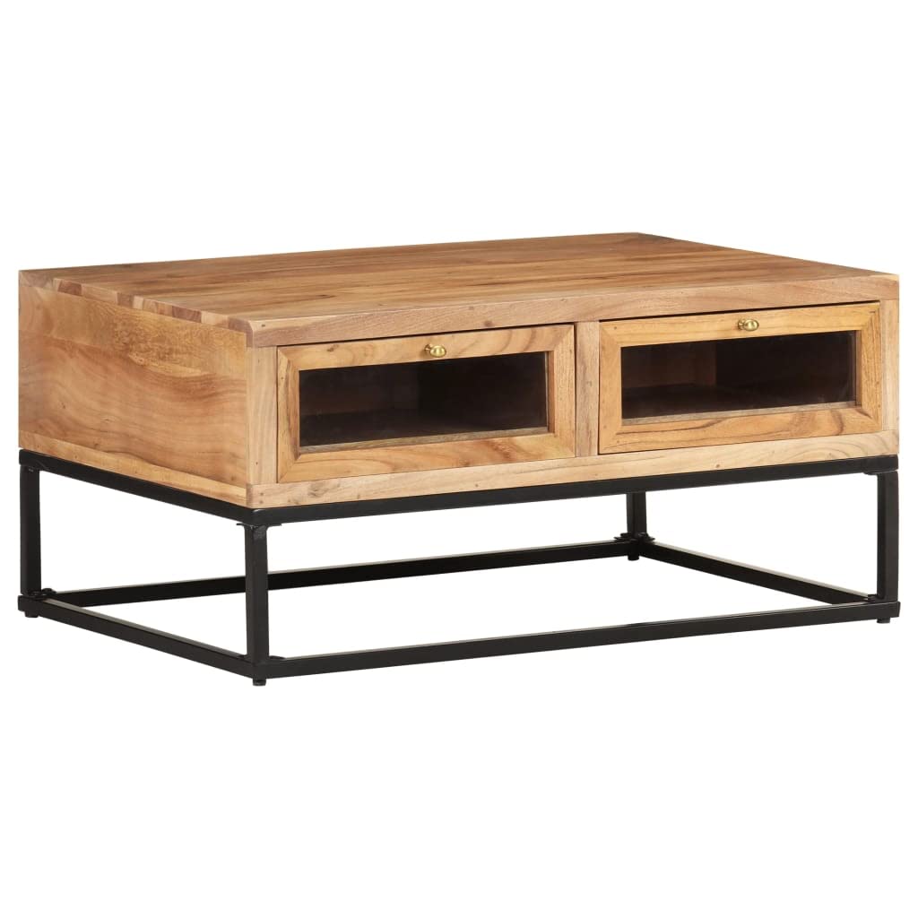 vidaXL Coffee Table with Drawers – Solid Acacia Wood, Industrial Design, Easy Assembly, Storage Solution, Home Decor, 35.4x23.6x15.7