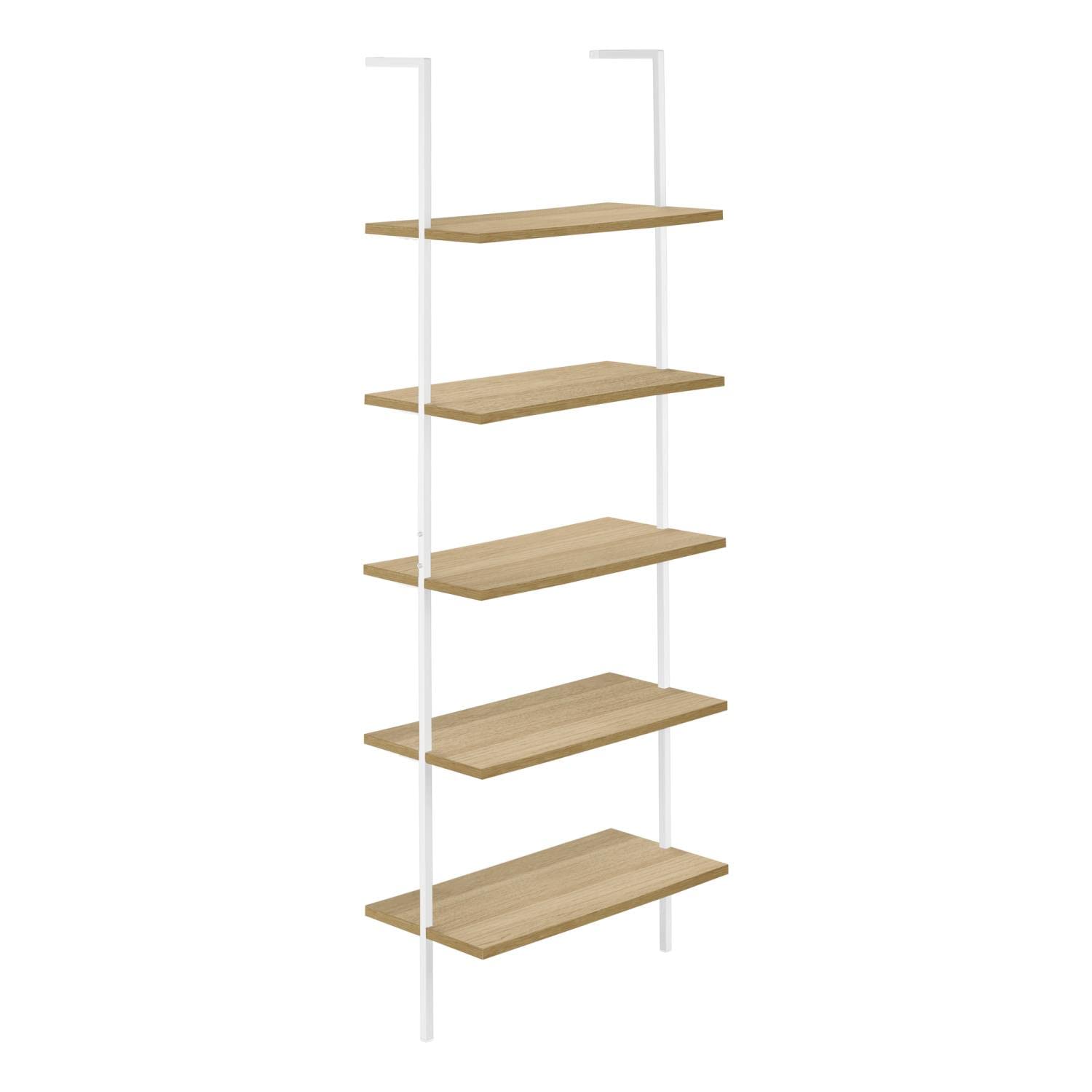 Monarch Specialties I 3686 Bookshelf, Bookcase, Etagere, Ladder, 5 Tier, 72' H, Office, Bedroom, Metal, Laminate, Natural, White, Contemporary, Modern
