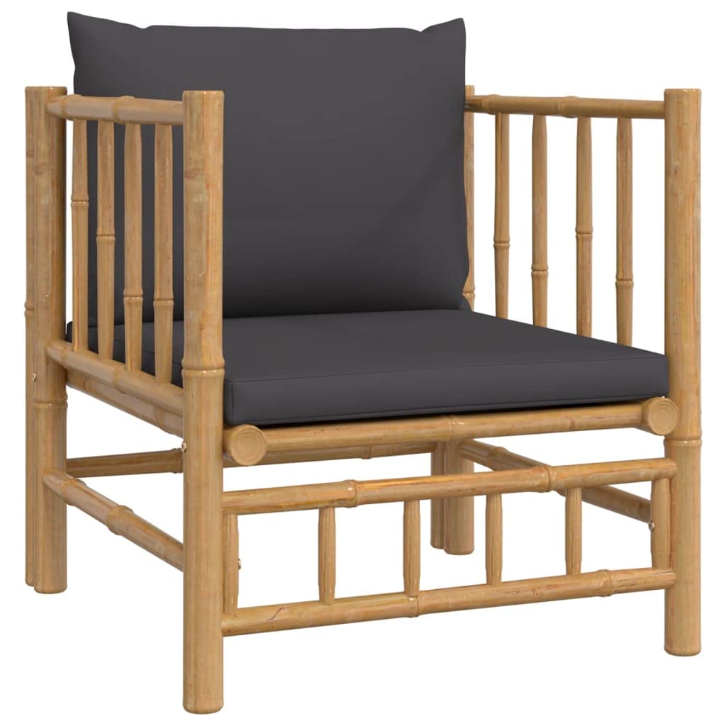 vidaXL 7 Piece Bamboo Patio Lounge Set with Dark Gray Cushions - Modular Outdoor Furniture with Comfortable Cushions and Sturdy Bamboo Table for Garden/Patio/Outdoor
