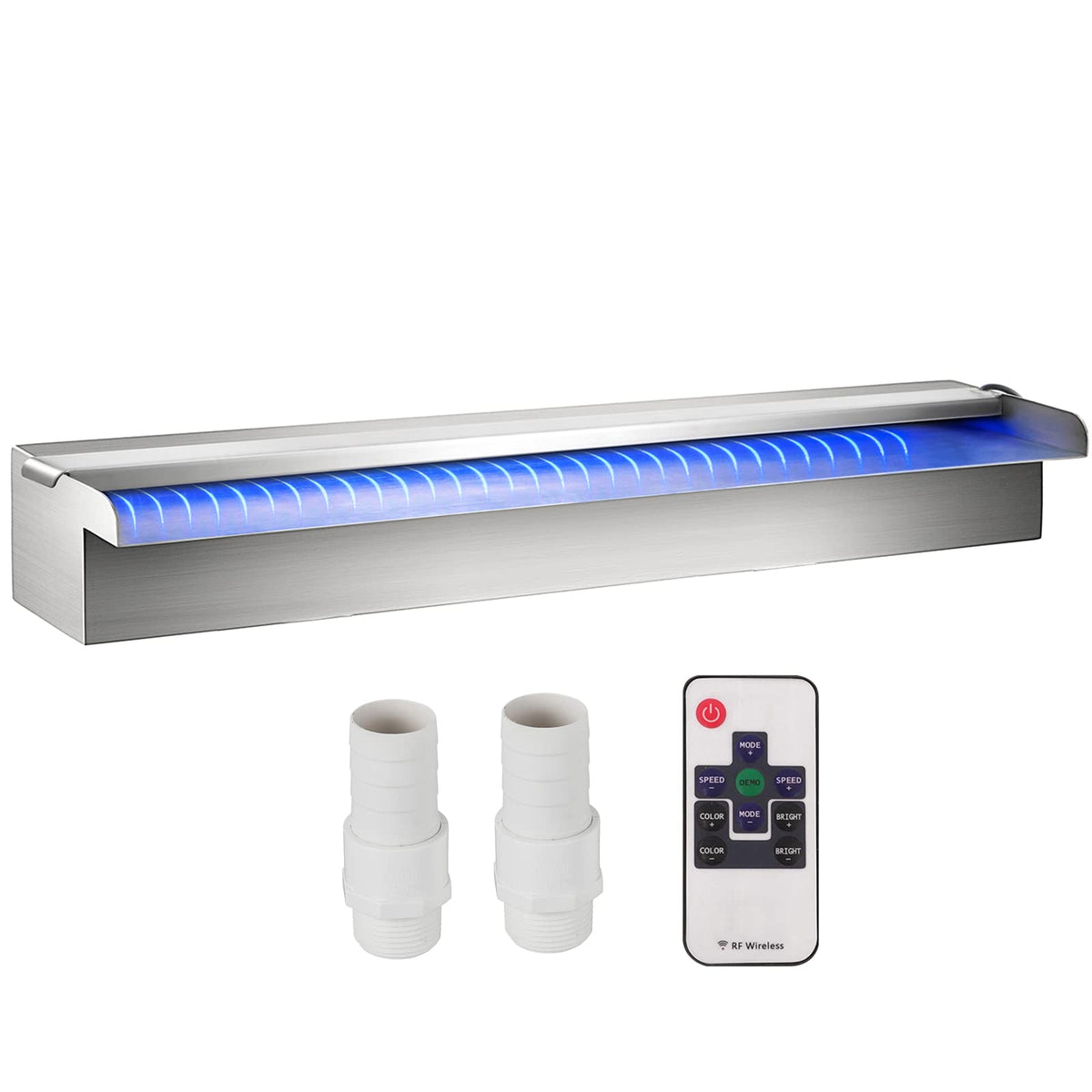 VEVOR Pool Fountain Stainless Steel, Pool Waterfall 23.6'' x 4.5'' x 3.1''(W x D x H) with LED Strip Light, Waterfall Spillway R