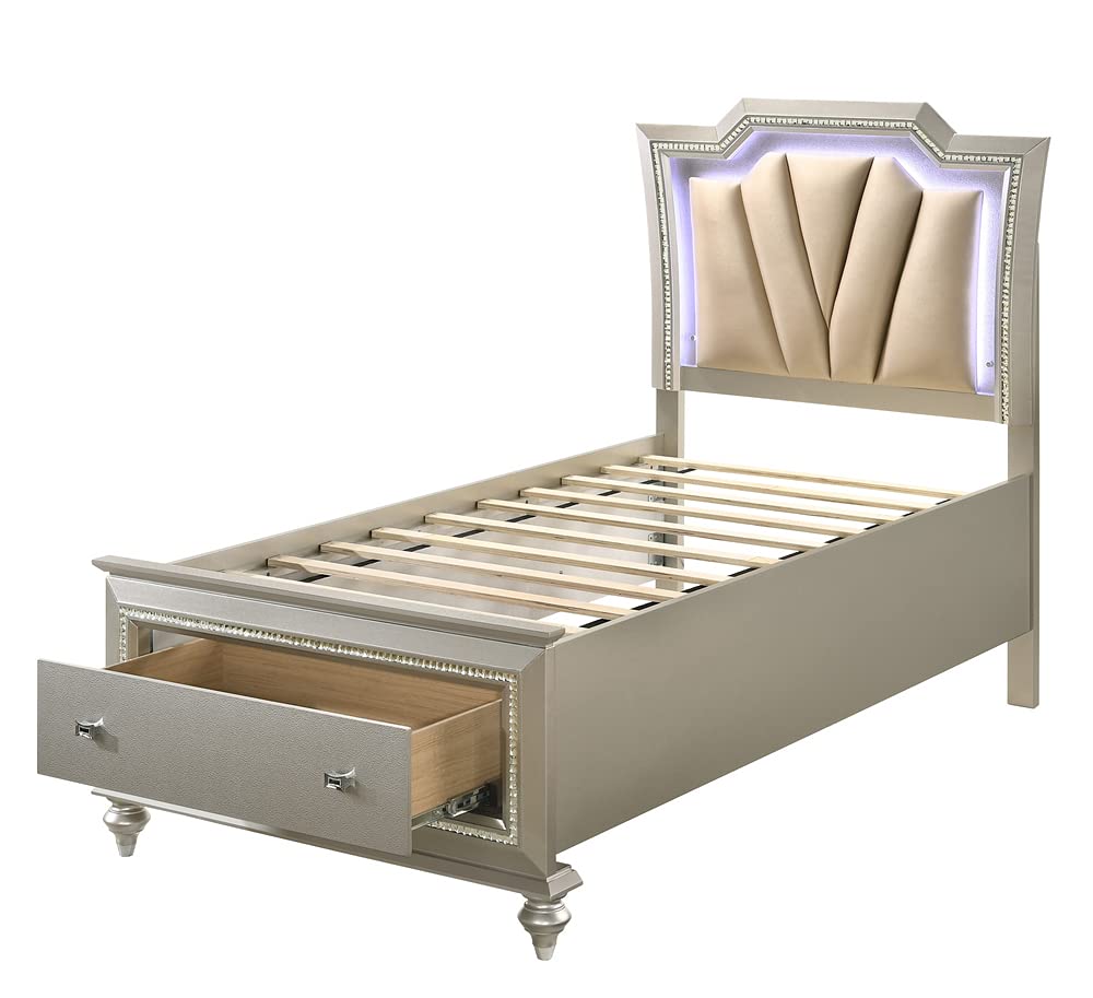 Acme Furniture Kaitlyn Twin Bed w/Storage in PU & Champagne