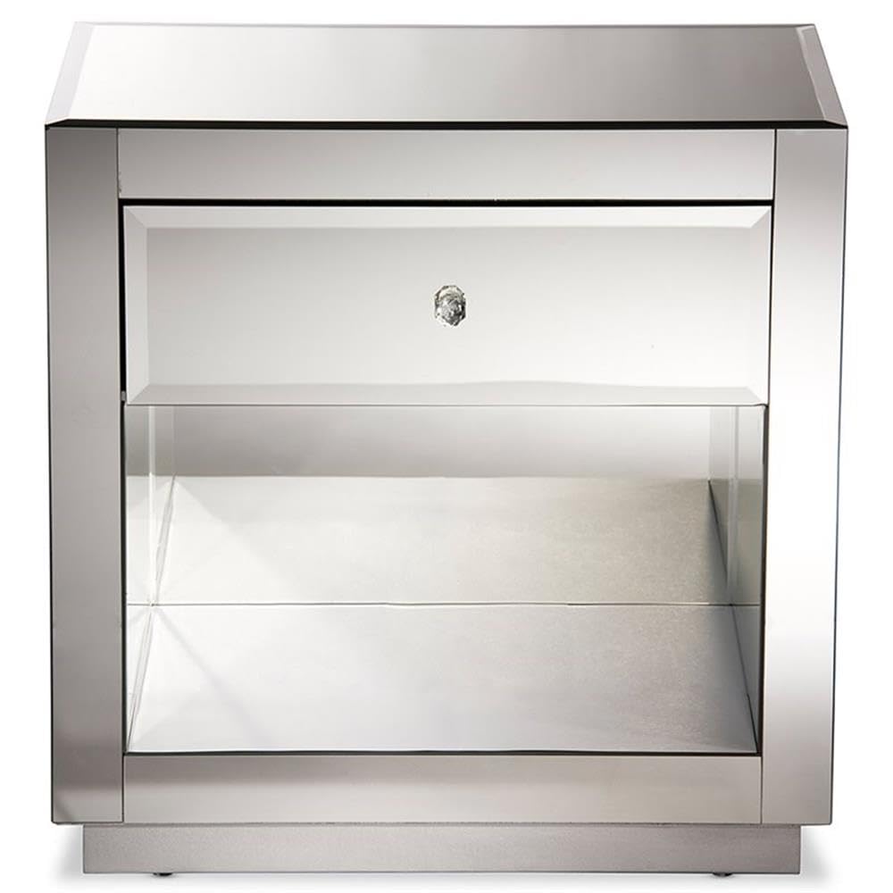 Baxton Studio Silver Hollywood Glamour Style Nightstand Bedside Table Silver/Wood Composite