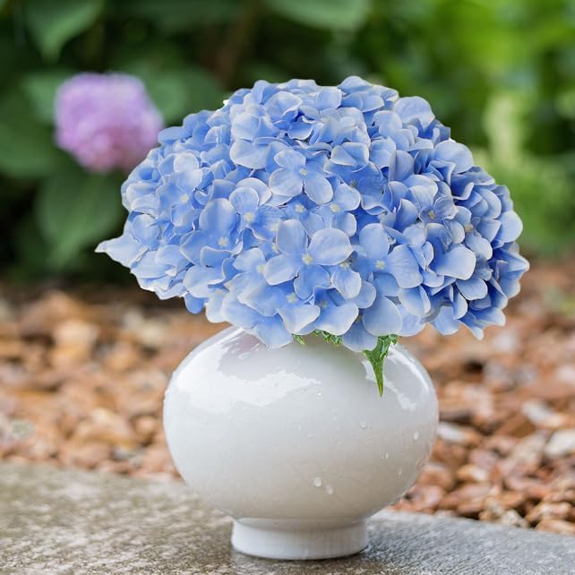 Cherica Blue Hydrangea Artificial Flowers Bulk, 40 Pcs Faux Hydrangea Flowers Heads, Artificial Fake Silk Hydrangea Flowers With
