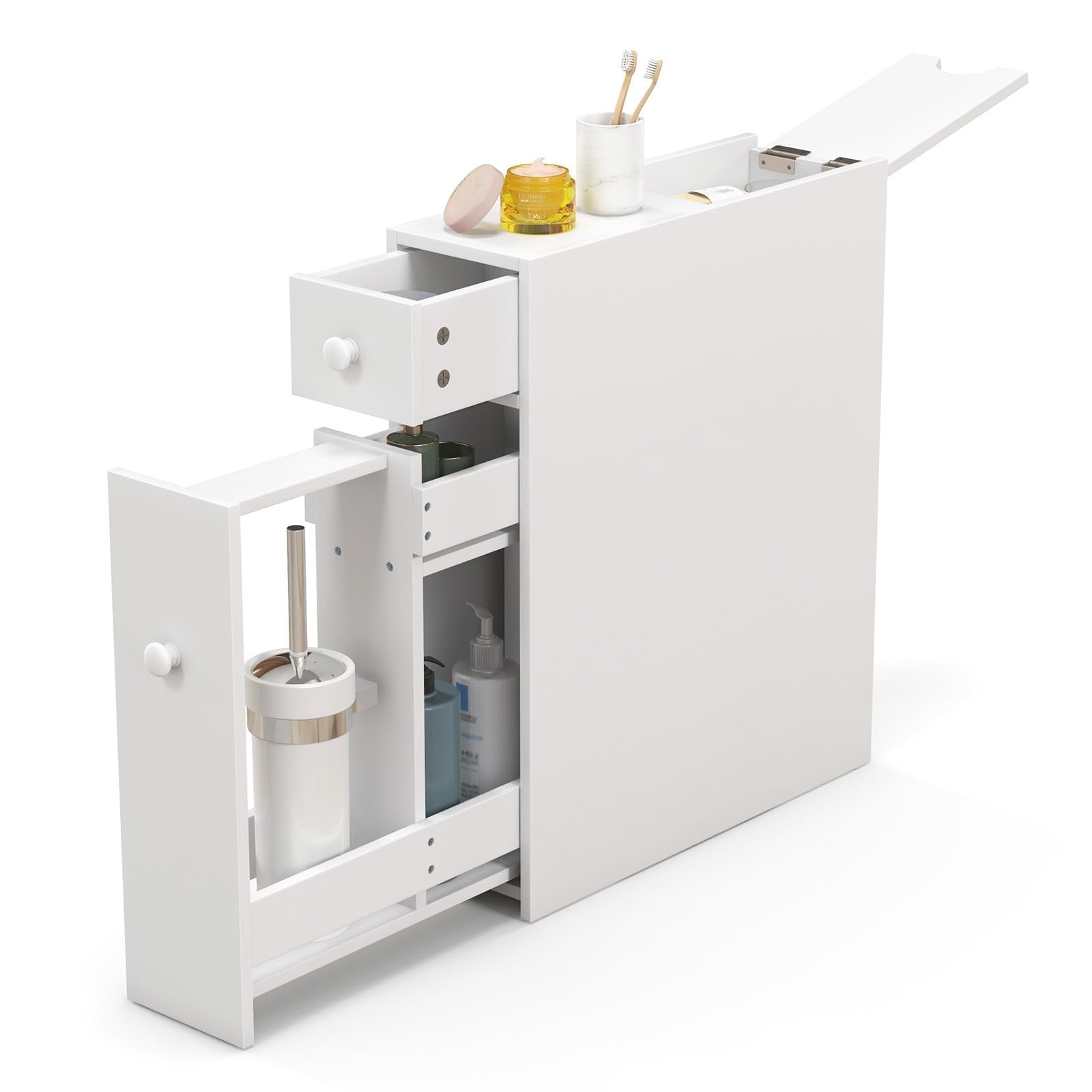 Dortala Small Bathroom Floor Storage Cabinet, Free Standing Storage Organizer W/Drawer Double Door, Kitchen Cupboard, Wooden Entryway Storage Cabinet, 19' X 6.3' X 23'(L X W X H), White