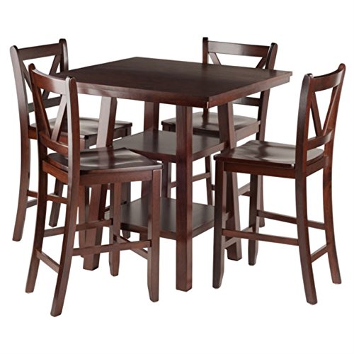 Ergode Wood Perrone High Table Set | Expandable Dining Solution | 2 Stools | Walnut Finish | Space-Saving | 160lbs Weight Limit (94554-VV)