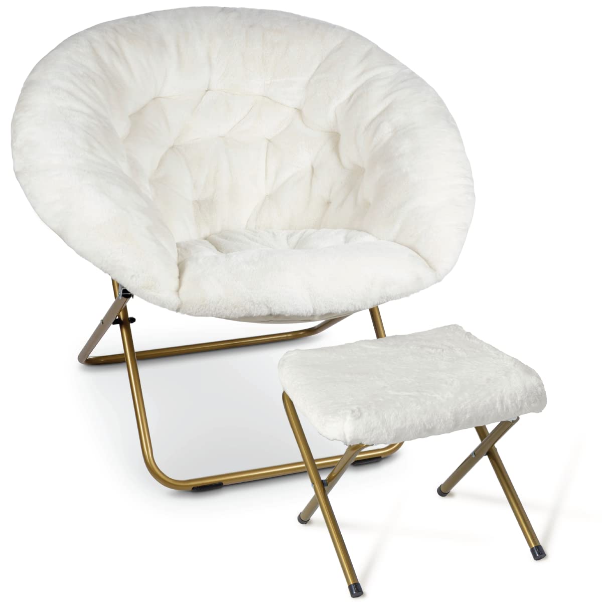 Milliard Cozy Chair/Faux Fur Saucer Chair for Bedroom/X-Large (White + Footrest)