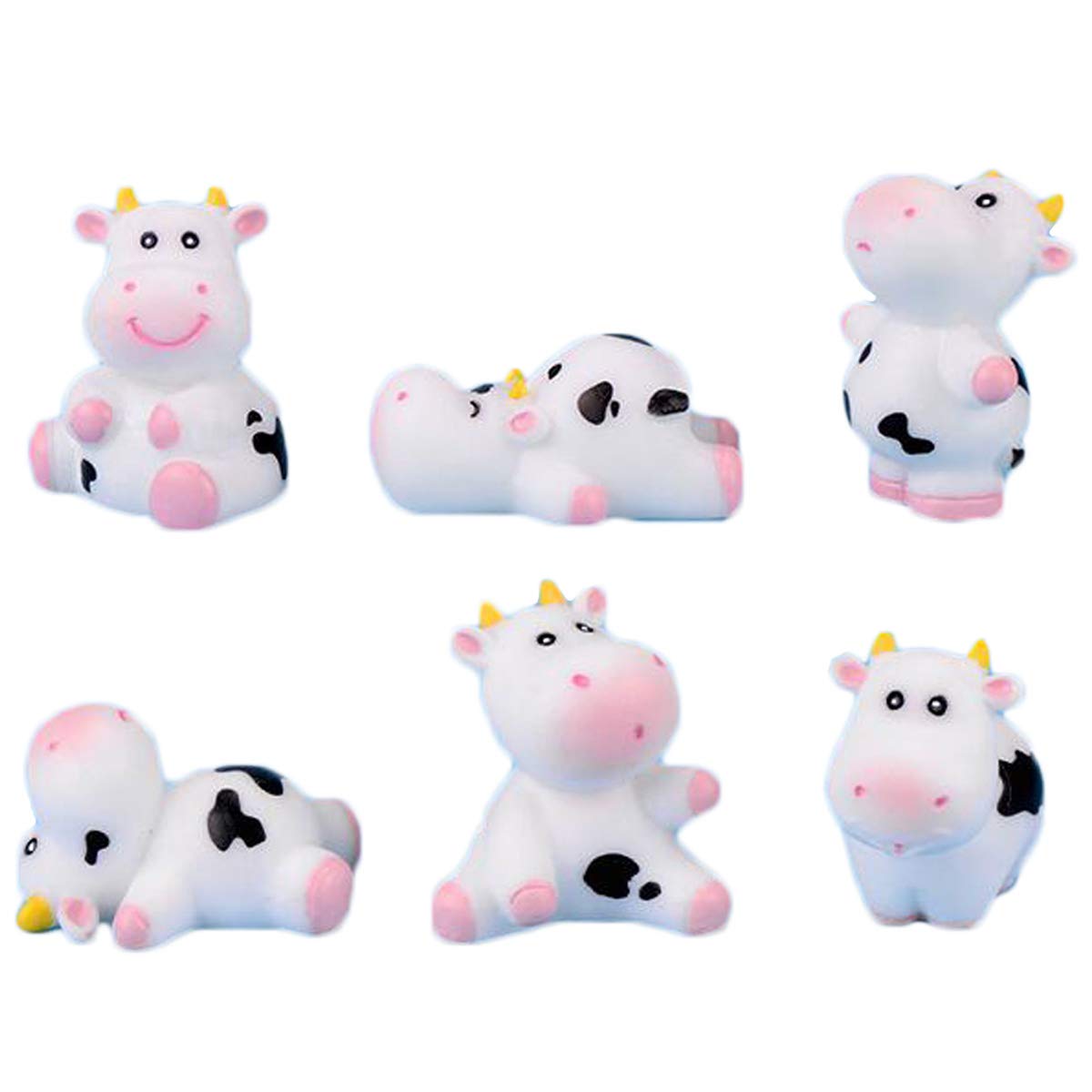 Hystyle 6 Pcs Cute Cow Animals Miniature Figurines, Cow Cake Cupcake Toppers, Miniature Cow Moss Landscape Diy Terrarium Crafts