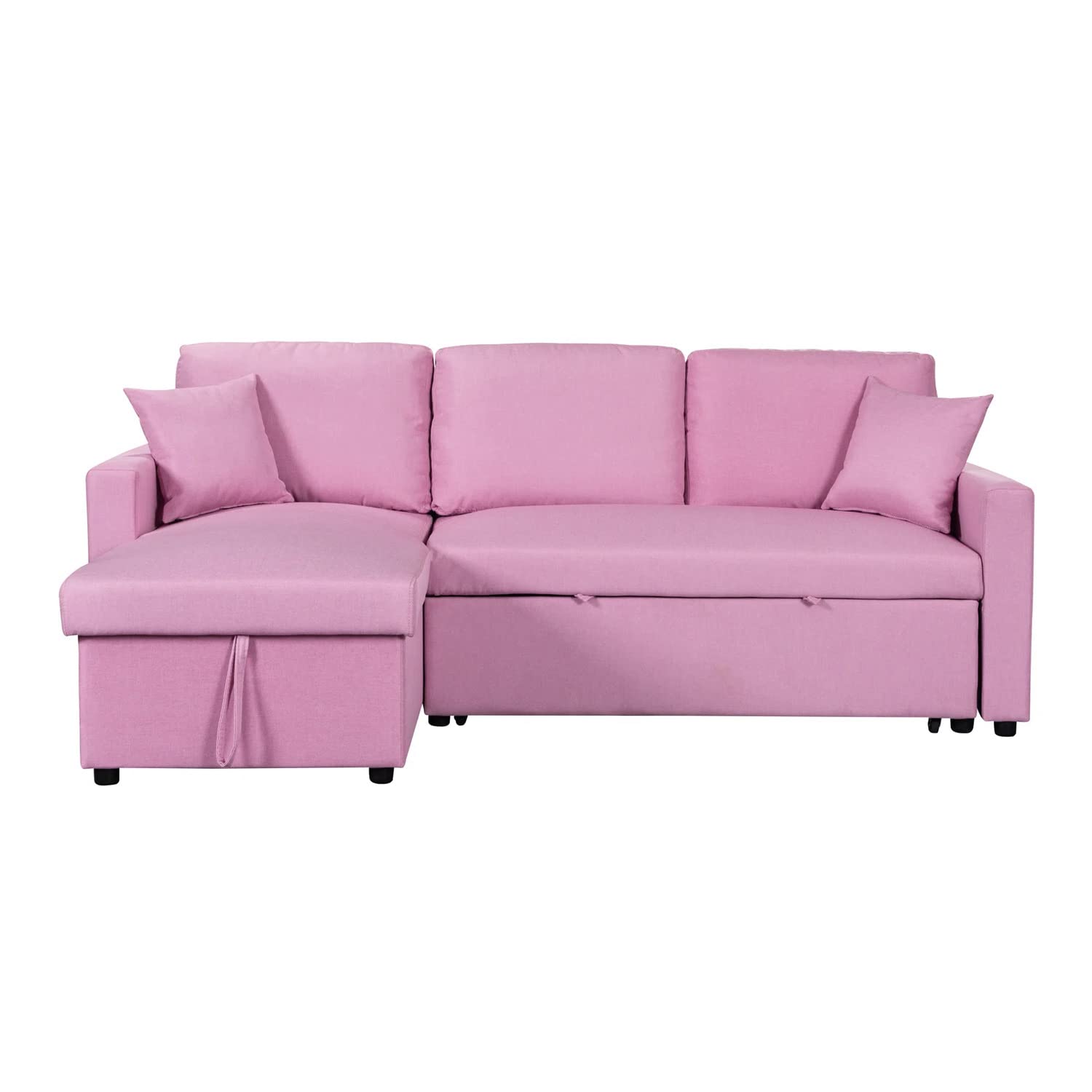 Lilola Home Paisley Pink Linen Fabric Reversible Sleeper Sectional Sofa with Storage Chaise