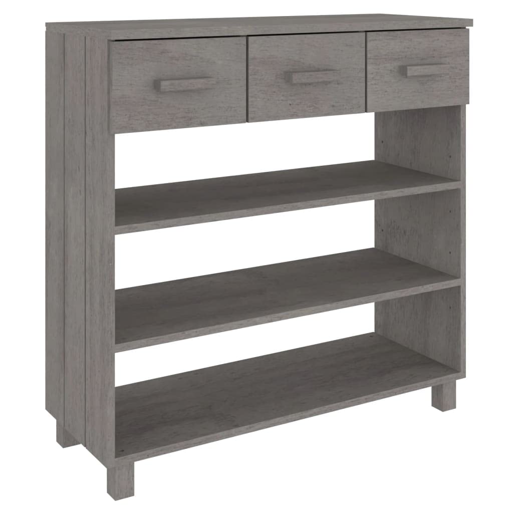 vidaXL Solid Pinewood Console Table HAMAR with Shelves and Drawers, Light Gray - Ideal for Living Room and Hallway