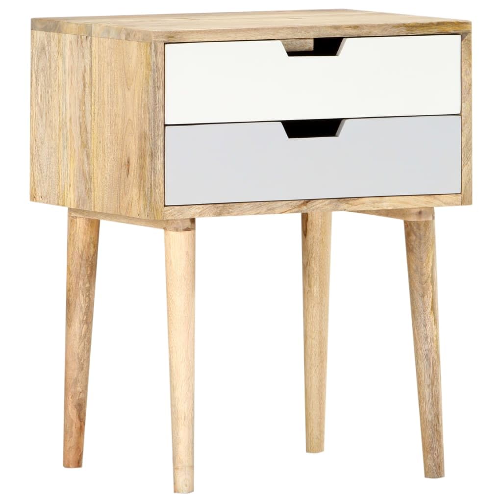 vidaXL Solid Mango Wood Bedside Cabinet - Rustic Brown and Multicolor Nightstand with Two Drawers - Handmade and Uniquely Polished, Painted, Lacquered