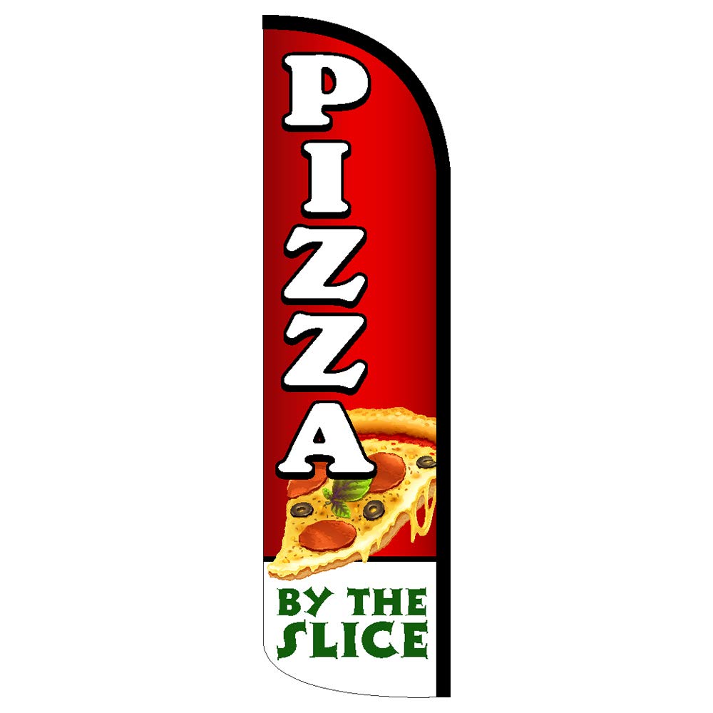 Pizza By The Slice Windless Feather Flag, Flag Only (11.5' Tall X 3' Wide)