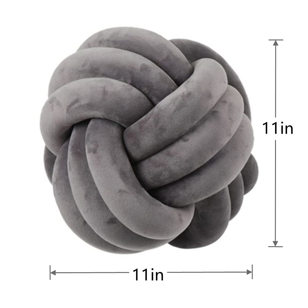 Knot Pillow Ball Round Cushion Pillows, Children Room Decoration Plush Toys Calming Stress Relief Toy (Dark Gray,11In/28Cm)