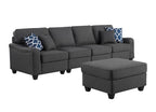 Lilola Home Leo Dark Gray Linen 5 Seater Sofa and Ottoman